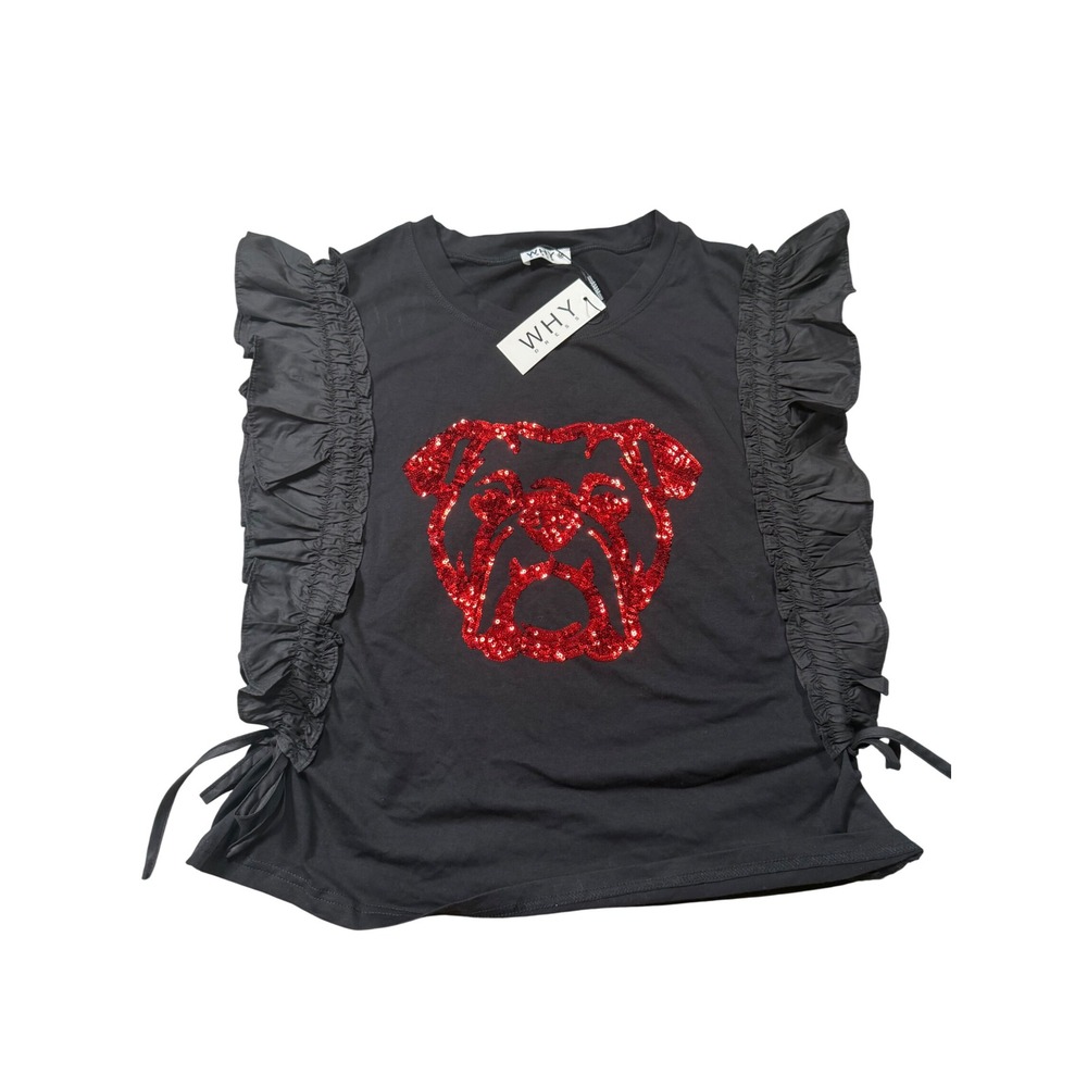 NWT WHY Dress Georgia Bulldogs Sequin Ruffle Sleeve Top Medium